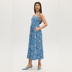 Dalia • NWT linen blend Floral Blue Maxi Dress PTP 16”-20”